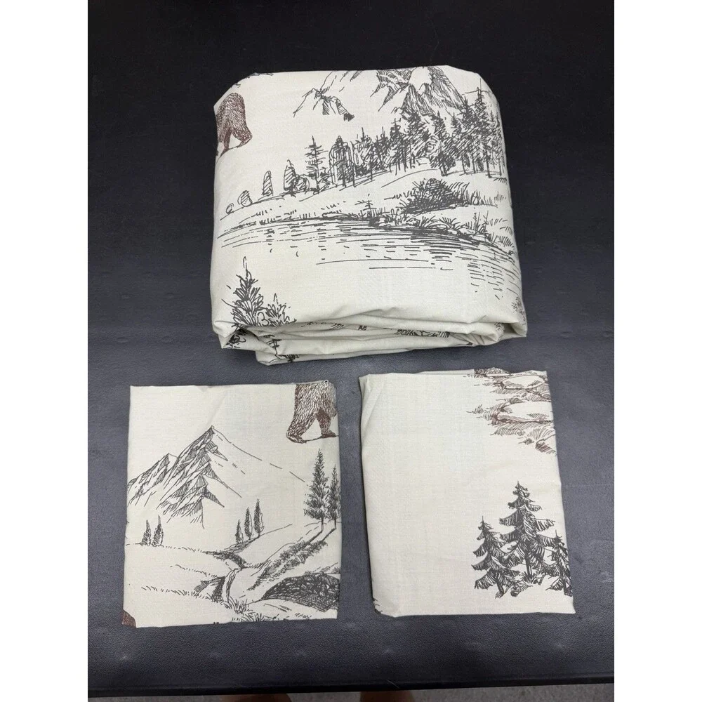 Levtex Home Lodge Toile Duvet Cover + 2 King Shams New